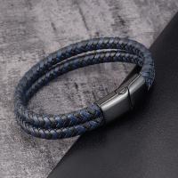 Pulsera De Cuero Genuino Para Hombres Diseño Especial Azul Y Negro Regalo De Boda De Navidad Cumpleaños Pulseras Y Bangles De Moda - details 2