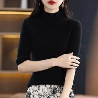 Suéter de mujer, jerséis de punto para primavera y verano, camisas ajustadas con cuello alto, jerséis de punto suaves de manga corta - details 2