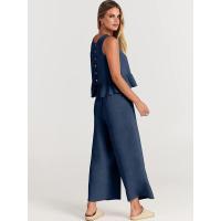 Conjunto casual de verano para mujer, top sin mangas plisado y pantalones cortos de pierna ancha - details 41