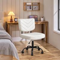 Oficina Ergonómica con Ruedas, Piel Sintética, Silla de Escritorio sin Brazos con Altura Ajustable para Estudio y Dormitorio, Color Blanco - details 2