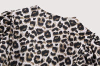 TRAFZA-Blusa informal holgada de manga corta para mujer, Top elegante con estampado de leopardo, cuello redondo con cordones, ropa de calle - details 8