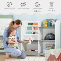 Organizador de Juguetes Estantería para Niños Estantería Infantil con Estantes Abiertos para Dormitorio Sala de Juegos Guardería 85x26x84 cm Gris - details 3