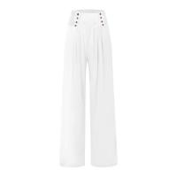 Pantalones largos sueltos de lino y algodón de pierna ancha para mujer con cintura elástica informal de primavera y verano - details 28