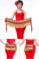 TRE Cinturón de terciopelo para danza del vientre, bailarina india, pañuelo de cadera, cuentas y tres monedas de rendimiento de entrenamiento - details 14