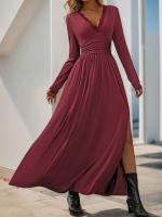 Elegante Vestido de Manga Larga para Mujer Color Sólido, Cuerpo a Justa, Corset, Línea A, Algodón, Chic - details 12