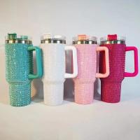 Taza aislada de Color sólido con diamantes, taza de café térmica con pajita, vaso aislado al vacío de acero inoxidable, helado térmico de 40oz - details 1