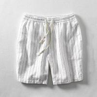 Pantalones cortos de lino para hombre, verano a rayas, transpirables, sueltos y ajustados con cordones. Ideal para la playa. - details 1