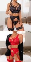 Nueva lencería sexy transparente de encaje multicolor, conjunto de dos piezas de tentación. - details 3