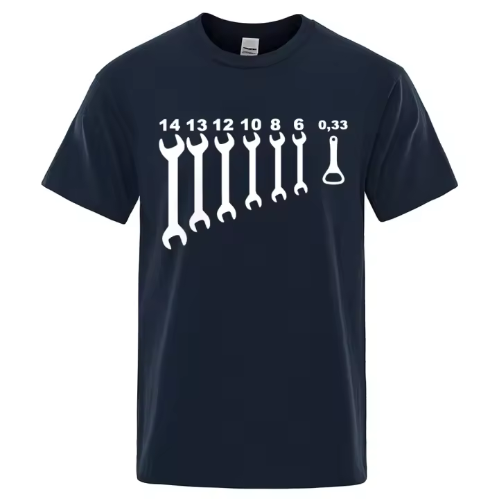 Camiseta Vintage de Algodón para Hombre Manga Corta con Clave de Tornillo, Abridor Mecánico, Ingeniero de Arreglo de Coche, Divertido - 1