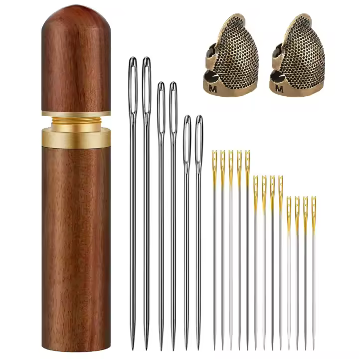 Estuche de madera para guardar agujas de coser y bordar, Kit de agujas con dedal Protector de dedos - 1