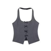 BUNO-Top con cuello Halter para mujer, camisetas sin mangas con espalda descubierta, camisetas sin mangas de satén Y2k con lazo, Top corto de playa para verano, moda informal en negro y blanco - details 3