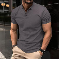 Polo de manga corta para hombre, camiseta informal de talla grande Henley con cuello, color beige, rojo, verde, 2xl - details 2