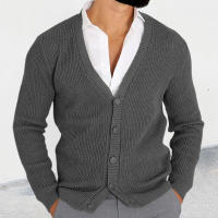 Suéter cansado de manga larga para hombre, chaqueta de punto con cuello en V, ropa de moda de talla grande, otoño e invierno, 2024 - details 5