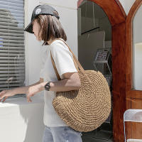 Bolso redondo de paja para mujer, bolsa de hombro de gran capacidad, tejido hueco, informal, ideal para ir de compras - details 4