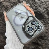 Funda magnética de lujo con soporte de anillo de Metal a prueba de golpes para MagSafe iPhone 15 14 13 12 Pro Max Protector de lente de vidrio cubierta transparente - details 1