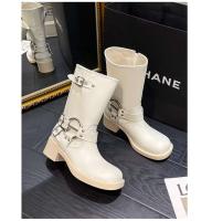 Botas de tacón bajo con punta cuadrada de moda, botas con cremallera lateral - details 7