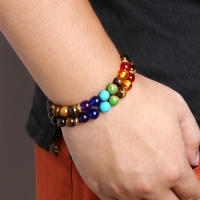 2 uds piedra Natural 7 Chakra curación con cuentas pulseras trenzadas ajustables hombres 8mm pulsera elástica de Lava mujeres Reiki joyería de Buda - details 11