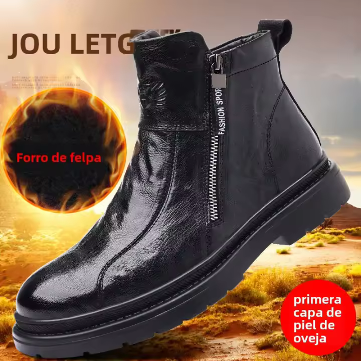 La primera capa de botas altas de cuero de oveja está cubierta de terciopelo para mantener el calor. - 1