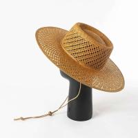 Primavera verano nueva moda trenza hueca paja con sombrero para el sol de playa al aire libre grande y con lazo de cuerda - details 0