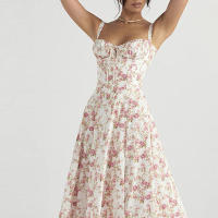 Vestido de primavera 2025 para mujer, estilo europeo y americano, estampado floral francés, sin espalda, con abertura y tirantes finos. - details 3