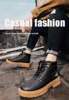 Botas altas para hombre, zapatos de cuero planos informales y versátiles con suela gruesa, compatibles con tablero de trabajo, moda de invierno, 2025 - details 4