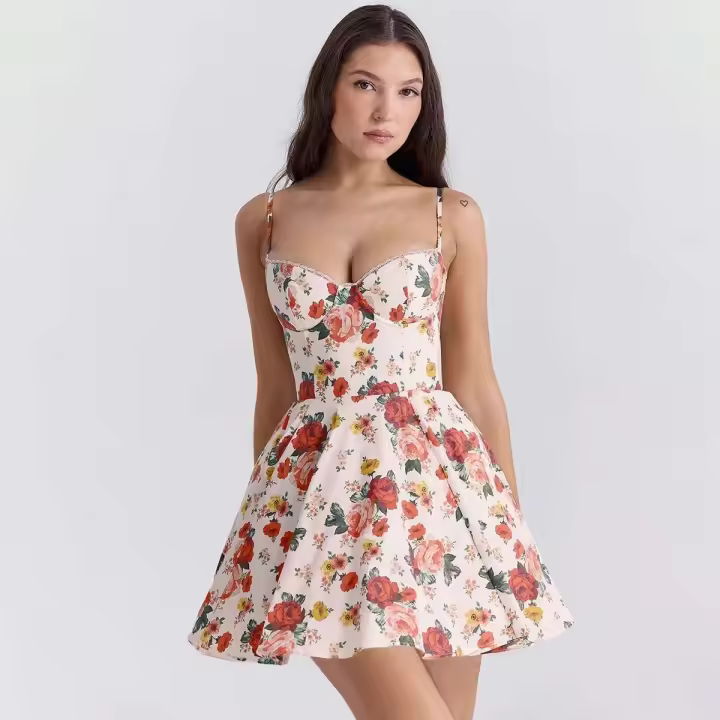 Ropa de mujer de fiesta informal de gasa estampada de verano - 1