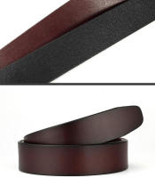 Cinturón de piel auténtica de vaca 100% auténtica, sin hebilla para hebilla automática, cuerpo de cinturón vintage de 3,50 cm de ancho, color negro y marrón - details 7