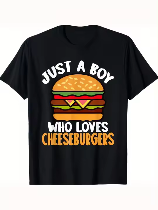 Camiseta de Hombre Cómoda y Suave con Cuello Redondo y Manga Corta Estilo Hamburger-Cheeseburger - 1