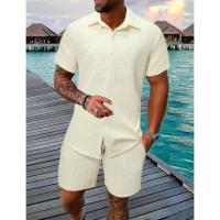 2025 Nuevo Traje Casual de Hombre Conjunto de Camisa de Manga Corta a Rayas y Pantalones Cortos - details 8