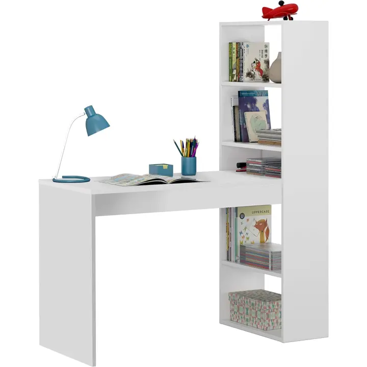 Mesa de Ordenador, Escritorio con Estanteria Reversible, Blanco Artik, Modelo Duplo, Medidas: 120 cm (Ancho) x 53 cm (Fondo) x 144 cm (Alto) - 1