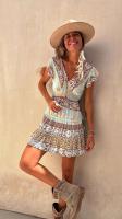 Vestido de estilo étnico, novedad de verano, jersey con cuello en V, mangas voladoras estampadas, Falda corta ceñida con cintura A-e para mujer - details 5