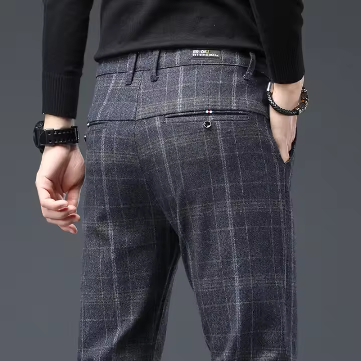 Pantalones Largos de Moda para Hombres Primavera 2025 Ajuste Delgado, Legua Recta, Estilo Casual a Cuadros Ropa de Negocios Elegante - 1