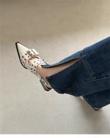 Zapatos Mary Jane estilo francés con punta en punta, zapatos retro de tacón medio grueso - details 6