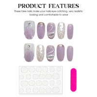 Uñas Postizas Cortas Redondas De Terciopelo Morado Y Blanco Con Diseño 3D De Cisne Para Mujeres Y Niñas Estilo Lady Con Ojos De Gato - details 4