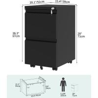 Cajonera de Oficina Móvil, 2 Cajones Cajonera de Oficina Metalico con Ruedas, Mueble Oficina Archivador con Cerradura y Llave para Carta/A4, Negro, 51 x 39 x 71cm - details 2