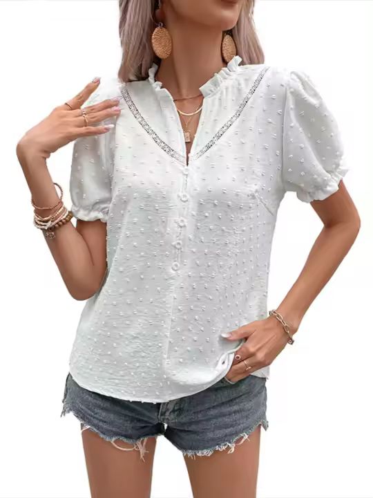 Elegante Camisa de Verano para Mujer Manga Corta, Estilo Coreano Moderno, Moda Casual para Mujeres Jóvenes - 1