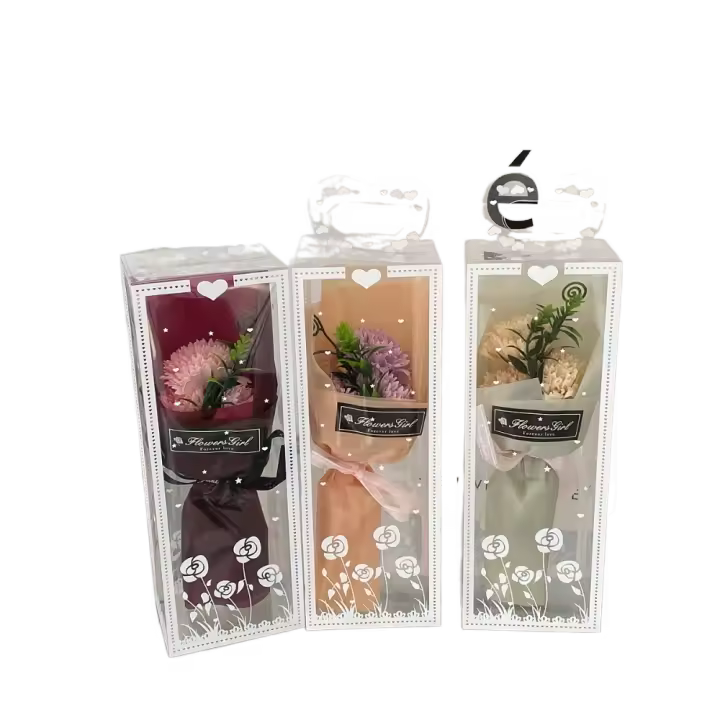 Embalaje de regalo, ramo de rosas artificiales de 3 cabezas, decoraciones artificiales, decoración de flores de jabón para sujetar a mano, flores falsas para el día de la madre - 1