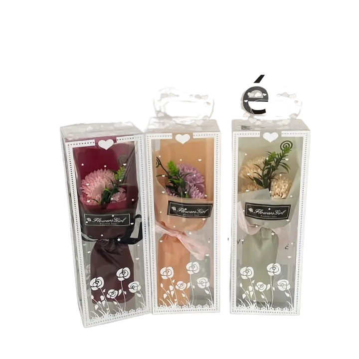 Embalaje de regalo, ramo de rosas artificiales de 3 cabezas, decoraciones artificiales, decoración de flores de jabón para sujetar a mano, flores falsas para el día de la madre - 1
