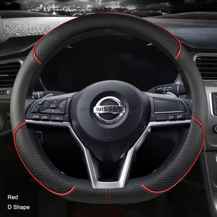 Protector para volante de coche de cuero PU tipo D para Nissan x-trail Qashqai Rogue Sport Rogue 2017 2018 2019 2020 2021 Altima Versa - 1