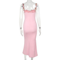 Vestido largo Floral sin mangas con espalda descubierta para mujer, traje Sexy de vendaje con cordones, ajustado para fiesta - details 7