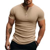 Camiseta de punto a rayas con estilo para hombre, cuello Henley de moda, mangas cortas, suave y transpirable, camisetas cómodas y perfectas para ropa informal - details 0