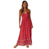 Vestido Largo Bohemio De Verano Para Mujer Con Cuello V Y Tirantes Floral Estilo Europeo Y Americano Ropa Asiática - details 1