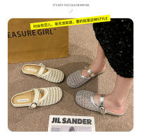 Verano casual ahuecado bolsa de un pedal zapatillas de mujer, nuevas zapatillas de plataforma plana con hebilla de cinturón, medias perezosas transpirables. - details 2