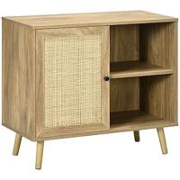Aparador de Cocina Buffet de Salón Mueble Auxiliar de Cocina con Puerta de Ratán y 2 Estantes de Almacenaje para Comedor 80x39x70 cm Natural - details 5