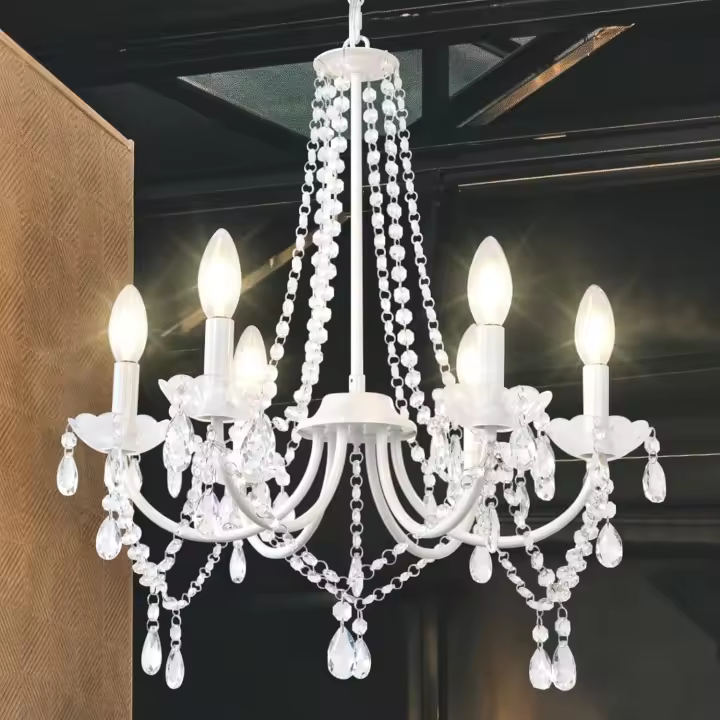 Lámpara de Techo de Madera de 5 Luces Lámpara Colgante Rústica Blanca Envejecida para Comedor, Dormitorio, Cocina - 1
