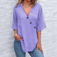Top liso, camisa holgada informal, moda de verano, camisetas de fiesta de manga corta con cuello en V, camisas, ropa de mujer - details 2