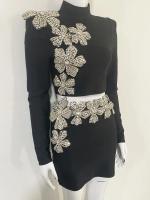 Conjunto de Vestido y Falda Mini de Manga Larga Estilo de Turtén Brillante con Diamantes - details 8
