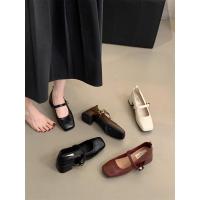 Francés retro cabeza cuadrada boca poco profunda solo zapatos femeninos 2025 tacón medio tarde noche temperamento hadas tacón grueso Mary Jane pequeños zapatos de cuero - details 12
