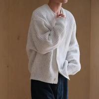 Cárdigan de invierno y otoño para hombre, suéter grueso de un solo pecho con cuello en V y botones, chaqueta de punto, suéter elástico de color sólido - details 7