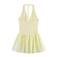 BUNO-vestido empalmado con cuello colgante para mujer, Color sólido, decoración sin espalda, primavera/novedad de verano, ropa para mujer - details 5